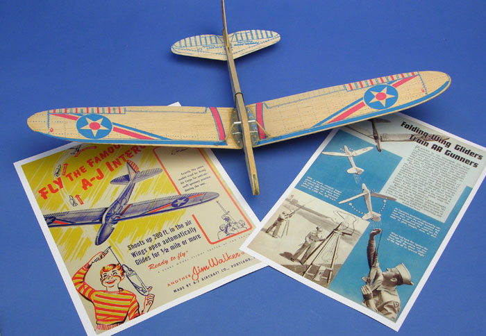 American Junior Army Interceptor folding wing glider comes with vintage advertisements from 1943 and 1846